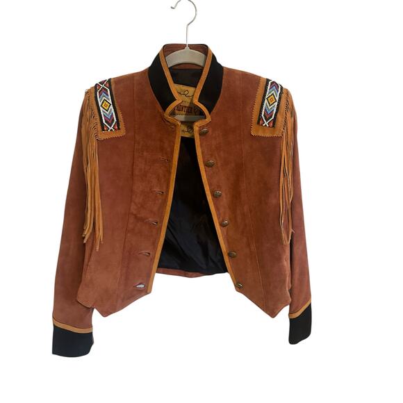 Frontier Collection Women's Small Brown Leather Genuine Pigsplit Fringe Jacket - Picture 2 of 10